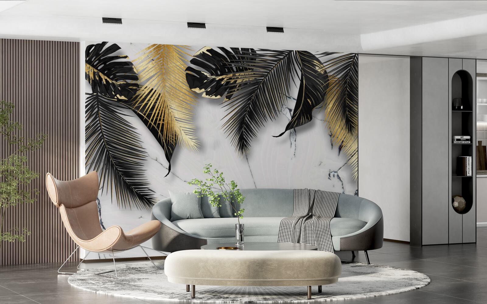 Fototapeta mramor je posiaty hnedými a čiernymi listami