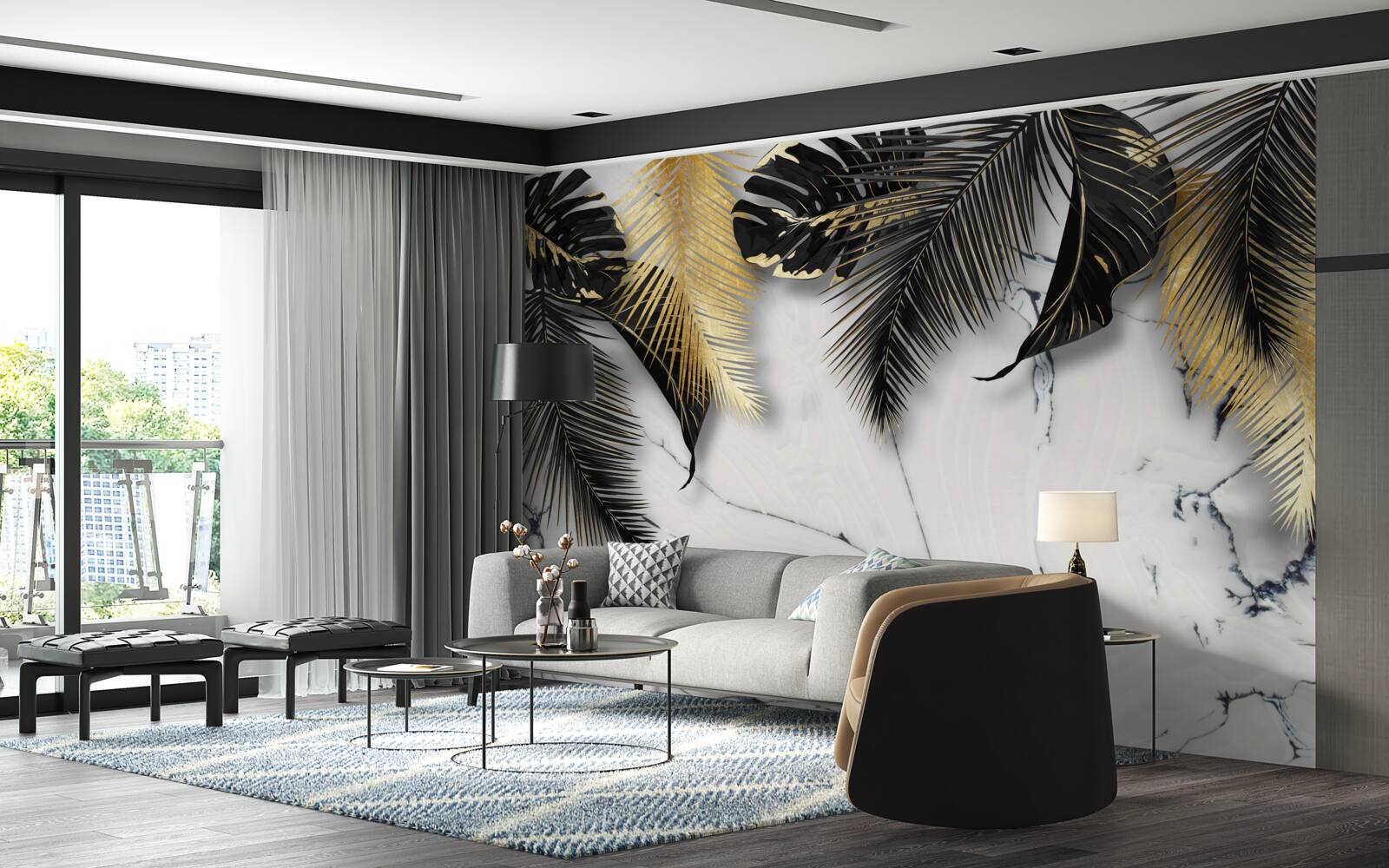 Fototapeta mramor je posiaty hnedými a čiernymi listami