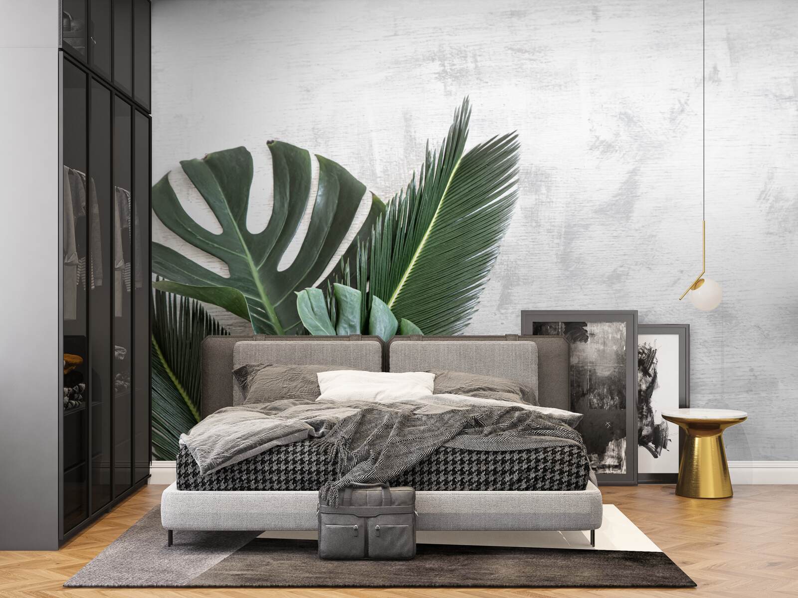 Fototapeta sivé pozadie zvýrazňuje zeleň paprade