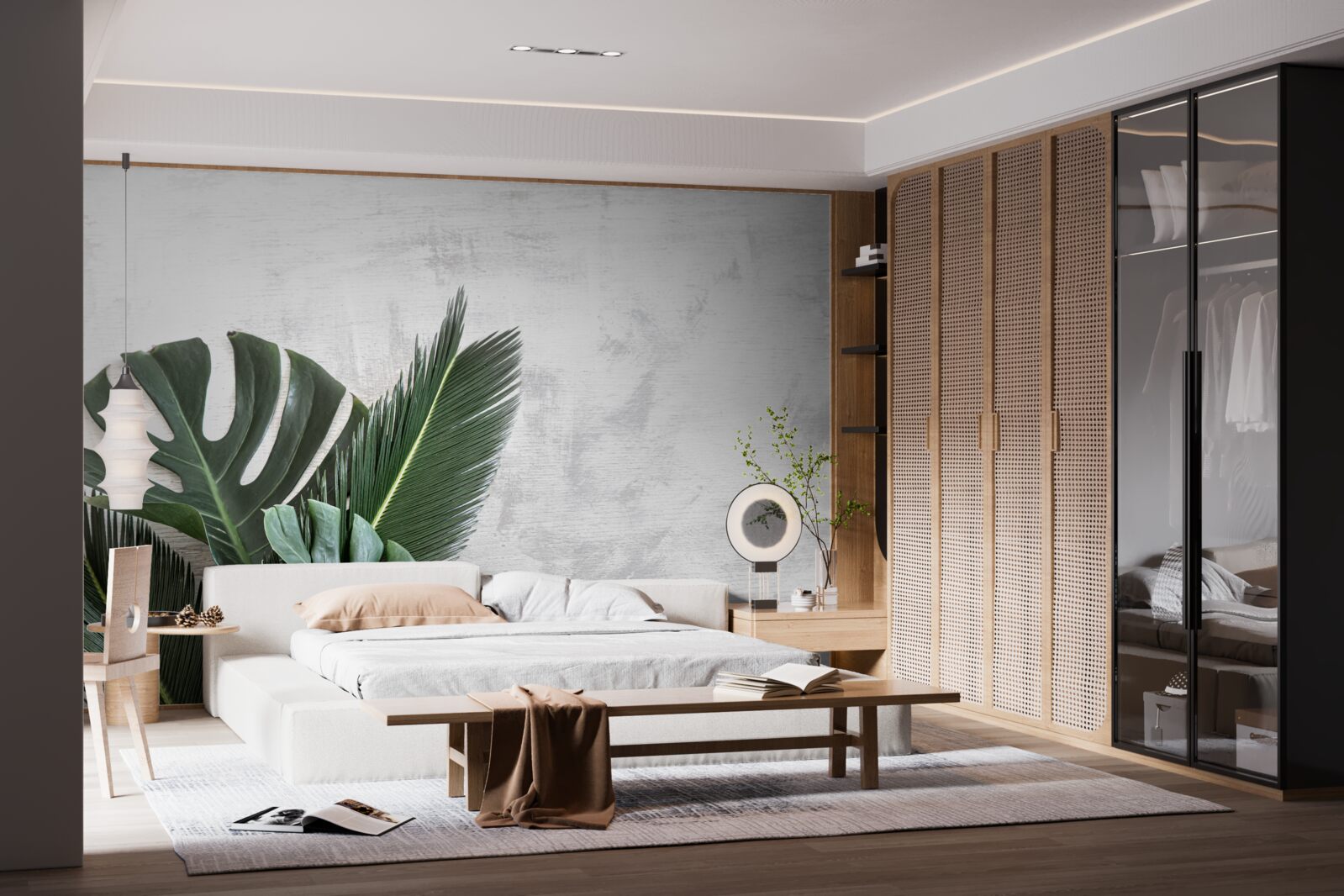 Fototapeta sivé pozadie zvýrazňuje zeleň paprade