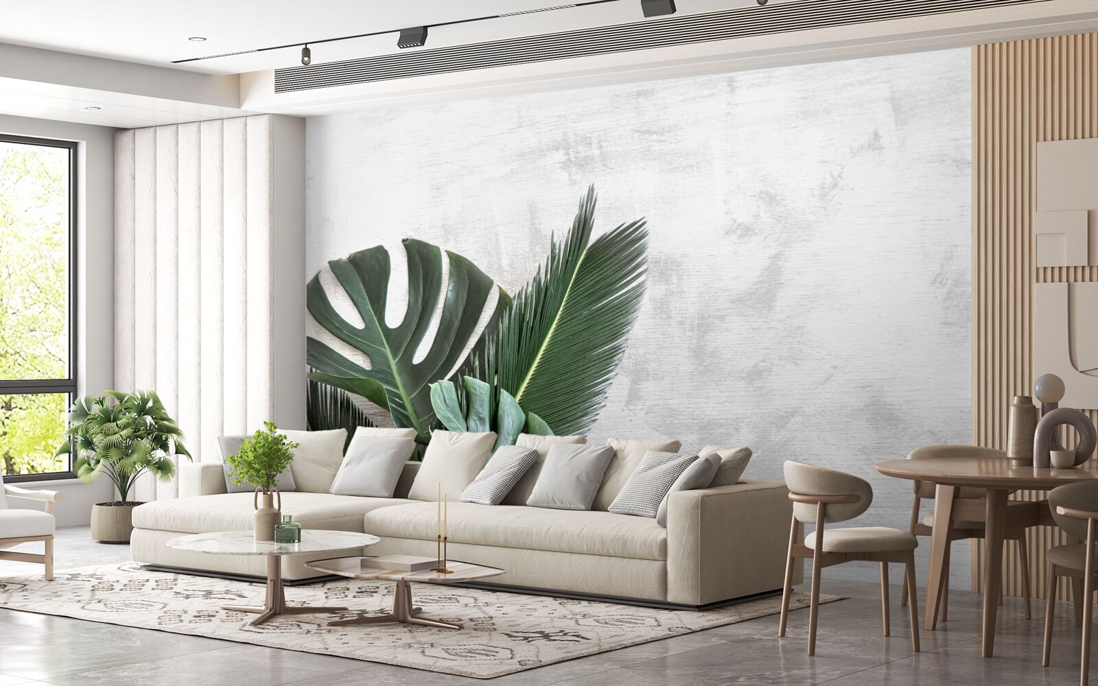 Fototapeta sivé pozadie zvýrazňuje zeleň paprade