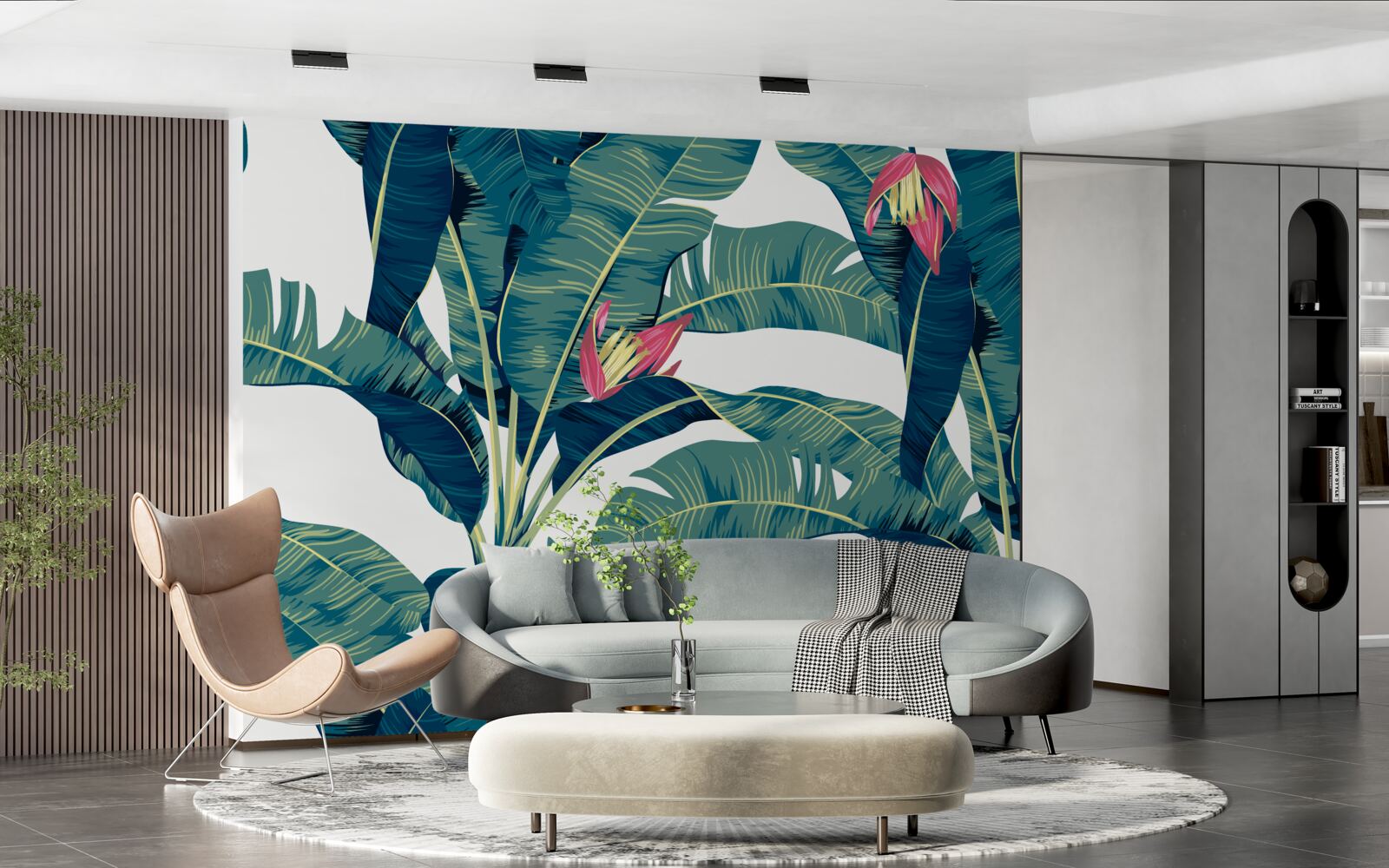 Fototapeta kvety medzi zelenými tropickými listami