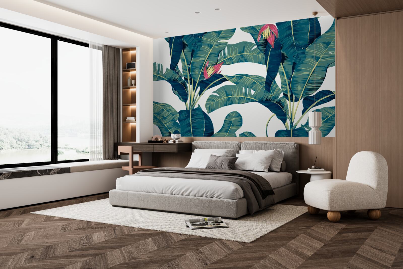 Fototapeta kvety medzi zelenými tropickými listami