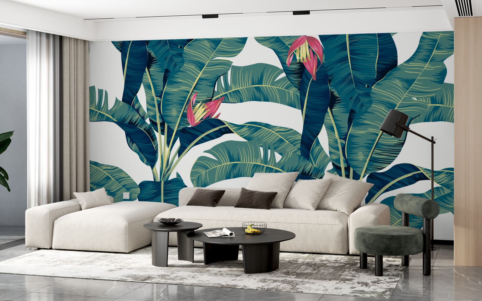 Fototapeta kvety medzi zelenými tropickými listami