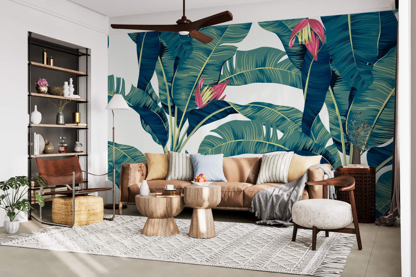 Fototapeta kvety medzi zelenými tropickými listami