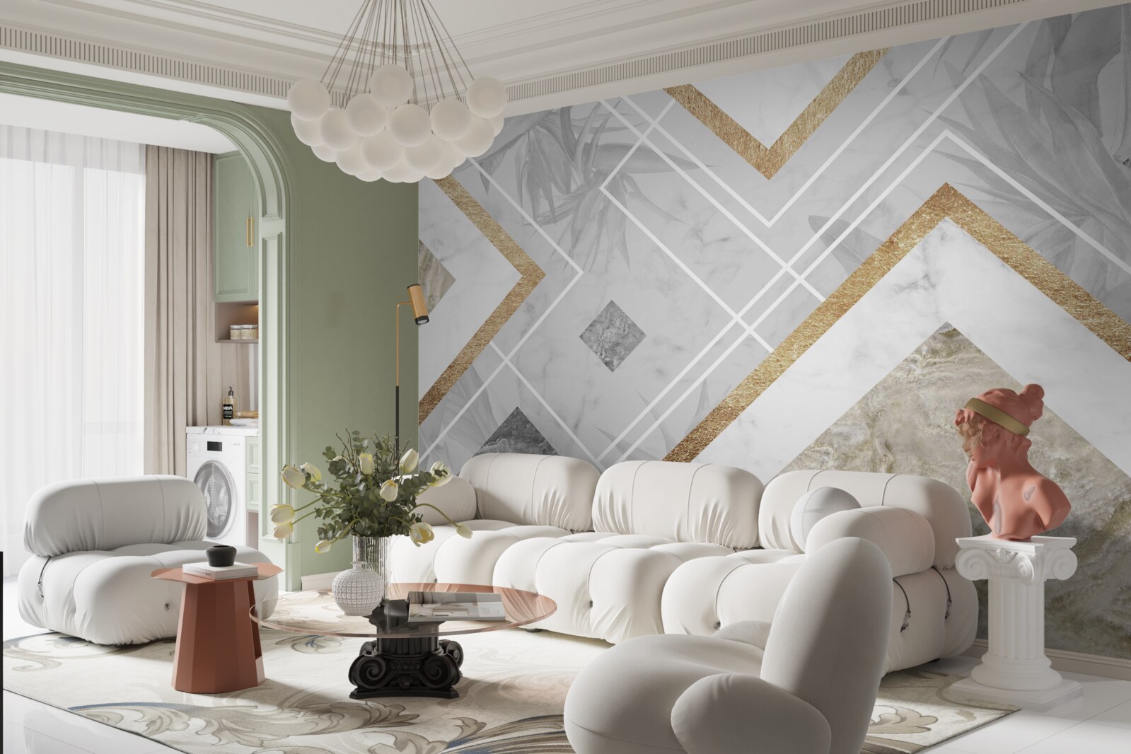 Fototapeta obdĺžnikové čiary na mramore