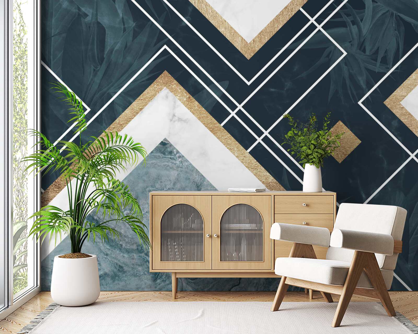 Fototapeta modrá mozaika s bielymi prvkami