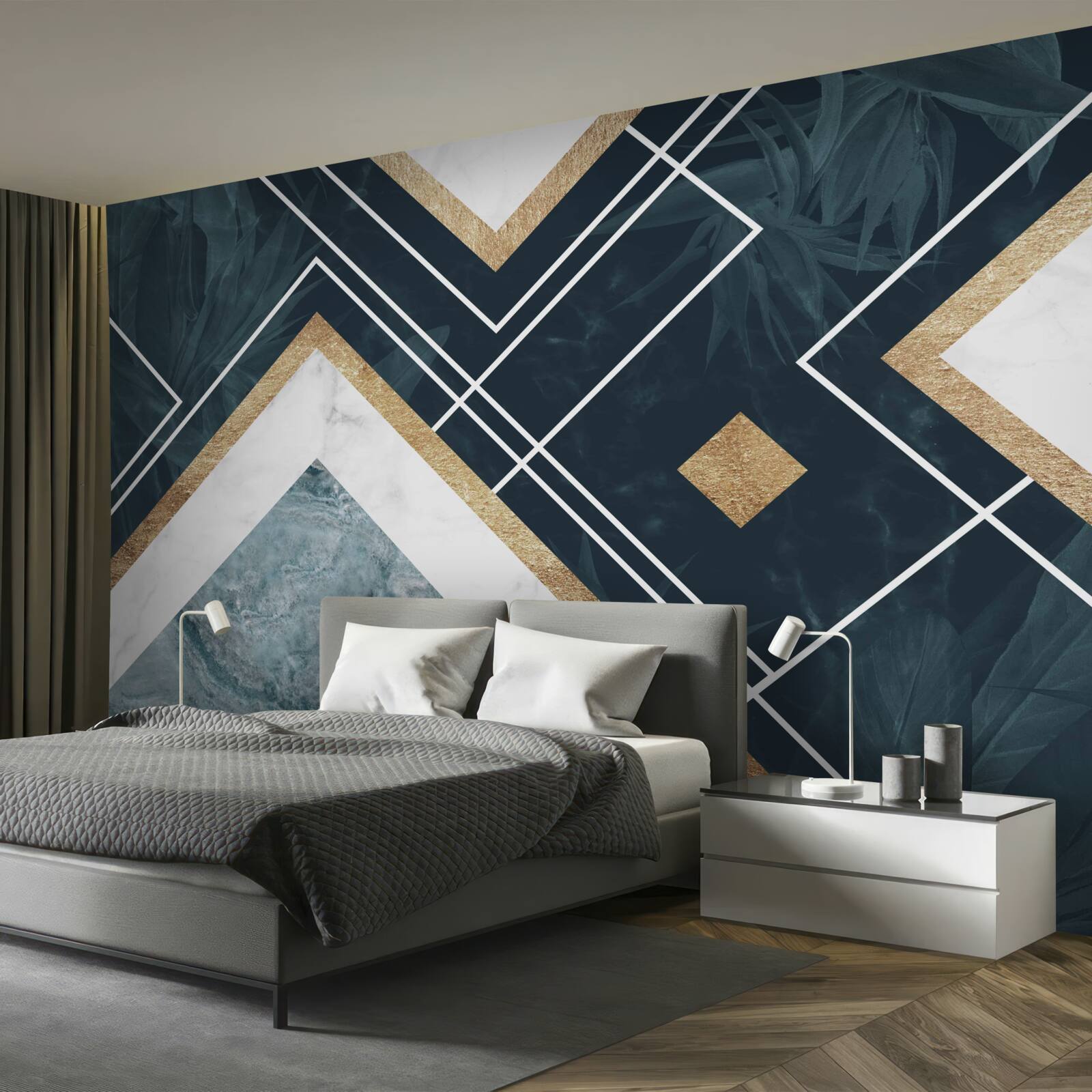 Fototapeta modrá mozaika s bielymi prvkami