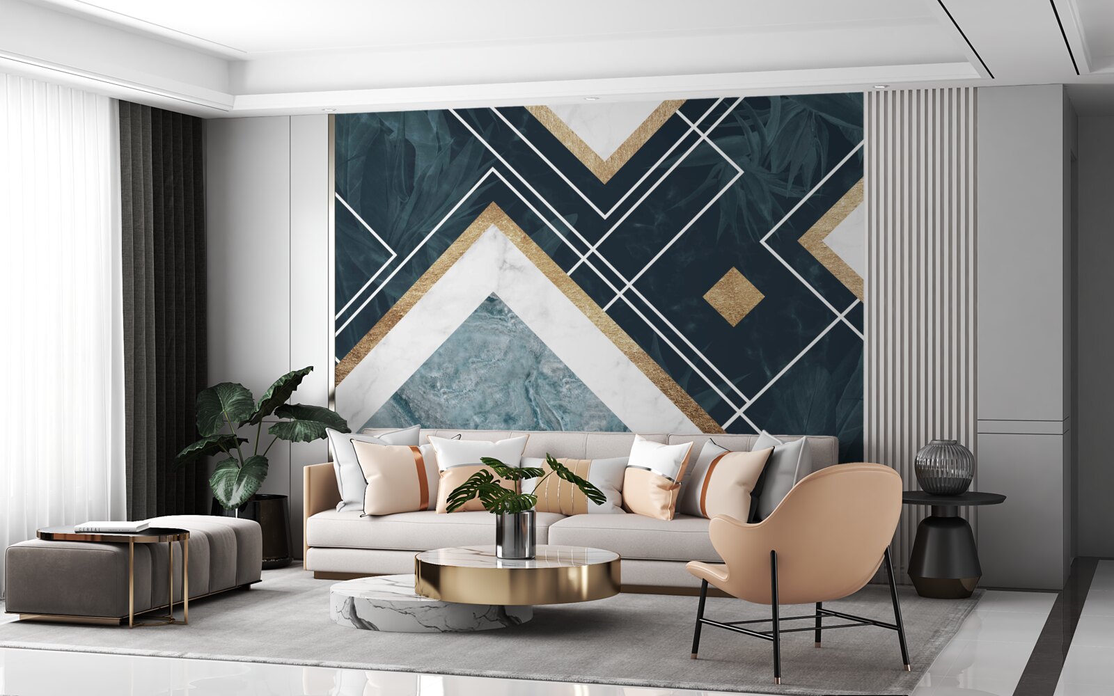 Fototapeta modrá mozaika s bielymi prvkami