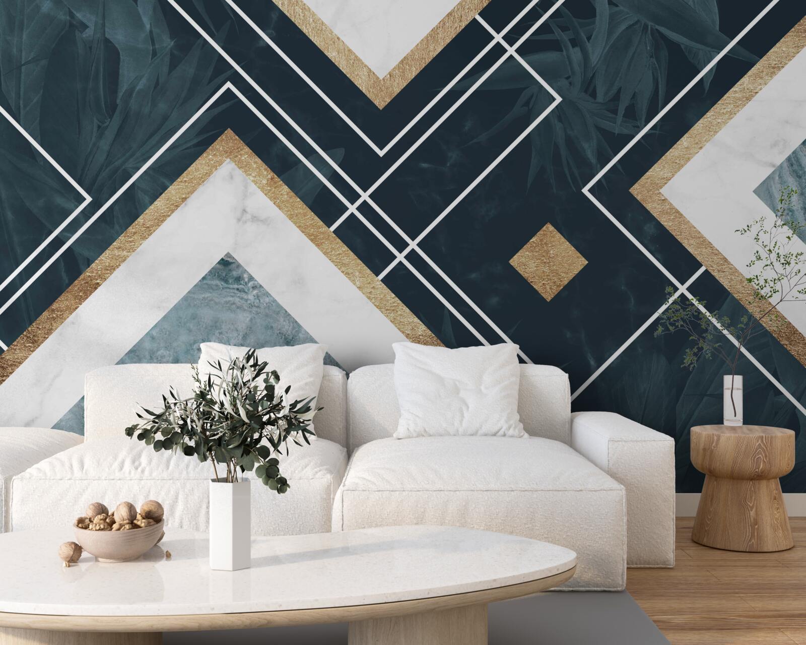 Fototapeta modrá mozaika s bielymi prvkami