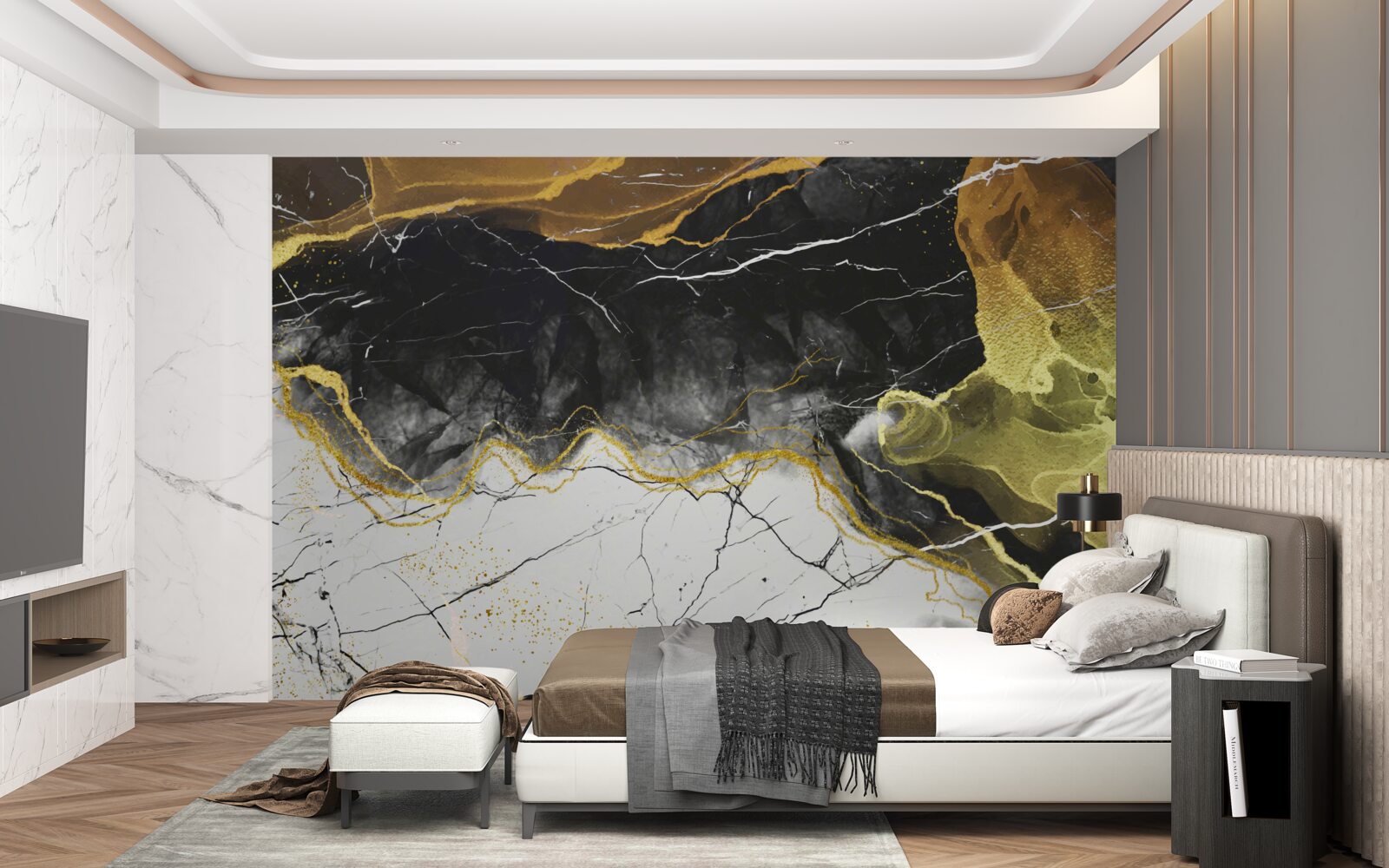 Fototapeta čierny a biely mramor so zlatými odtieňmi