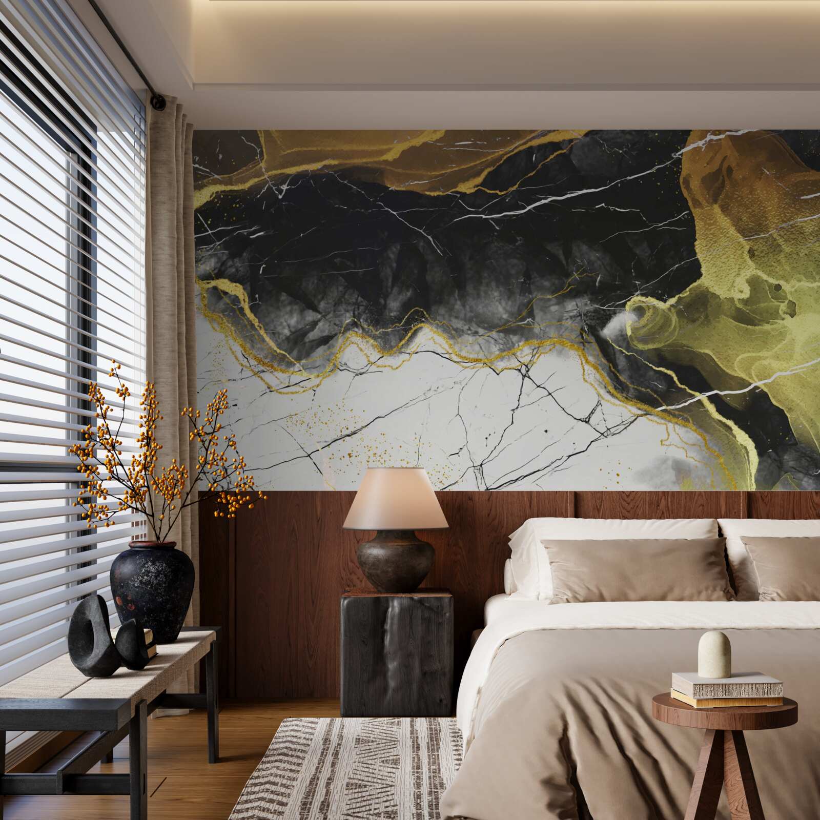 Fototapeta čierny a biely mramor so zlatými odtieňmi