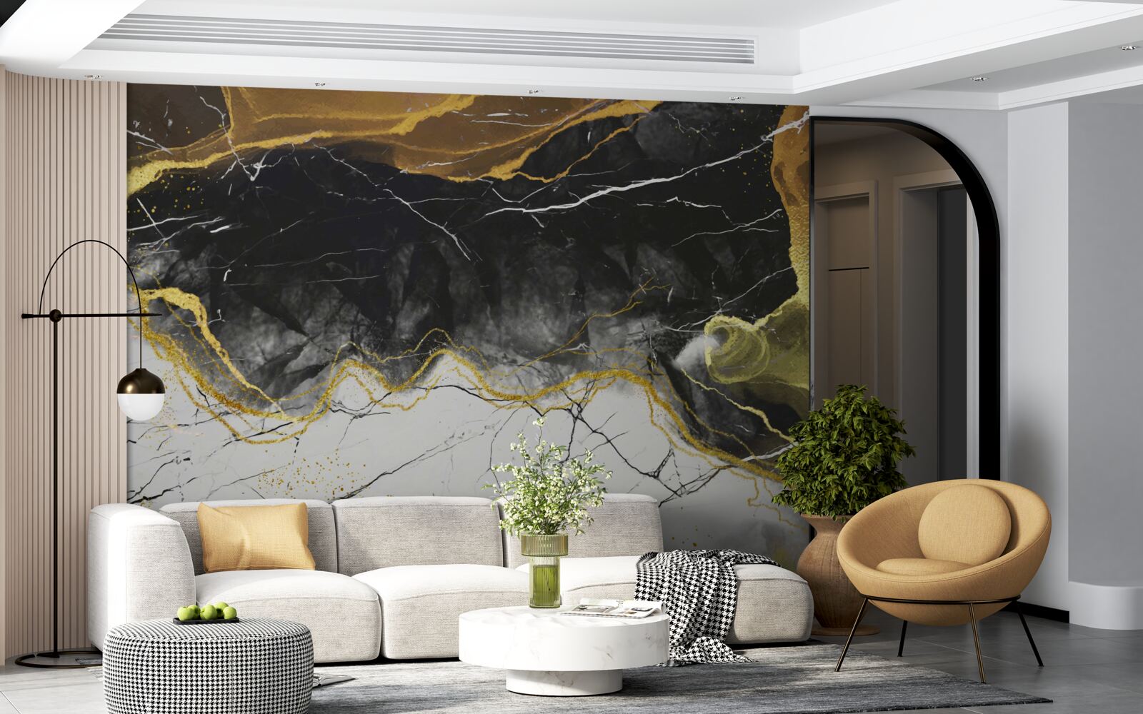 Fototapeta čierny a biely mramor so zlatými odtieňmi