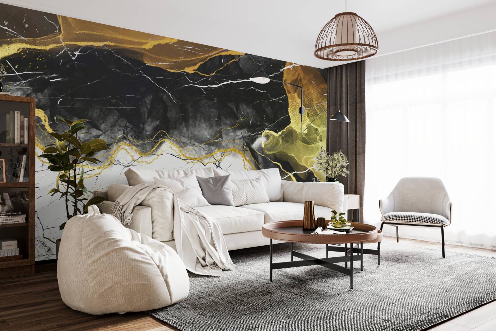 Fototapeta čierny a biely mramor so zlatými odtieňmi