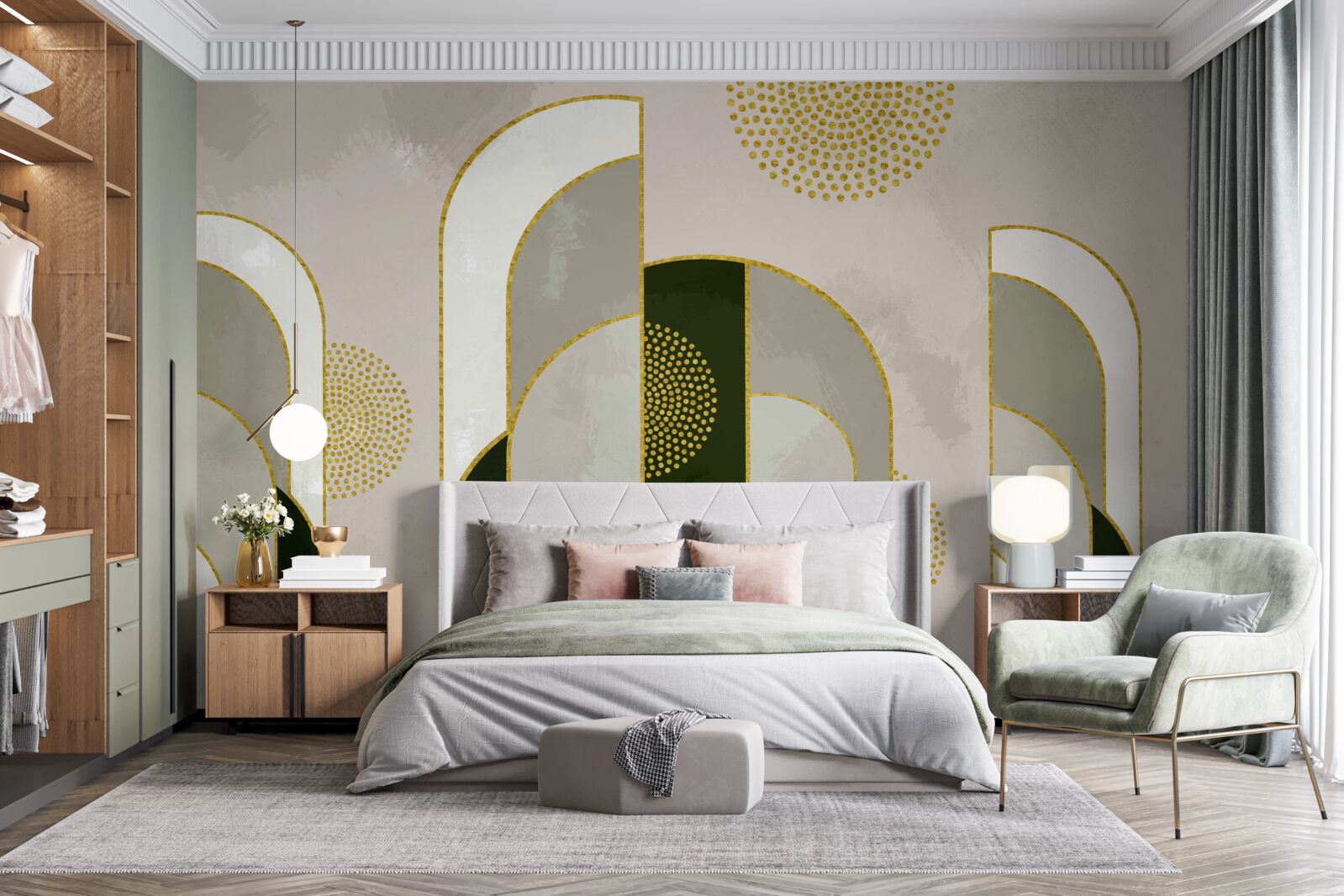 Fototapeta Svietil nad hustou hmlou v lese