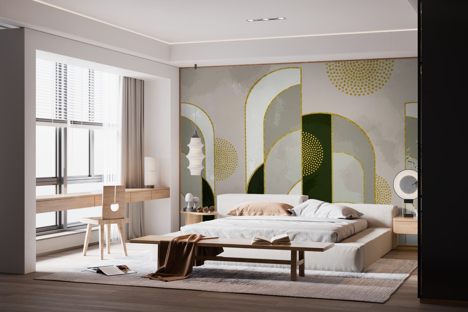 Fototapeta Svietil nad hustou hmlou v lese