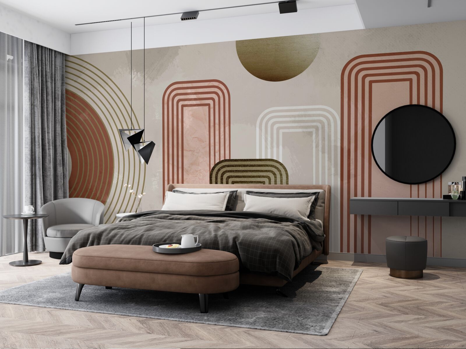 Fototapeta línie sú obdĺžnikové, maľované v jemných pastelových odtieňoch