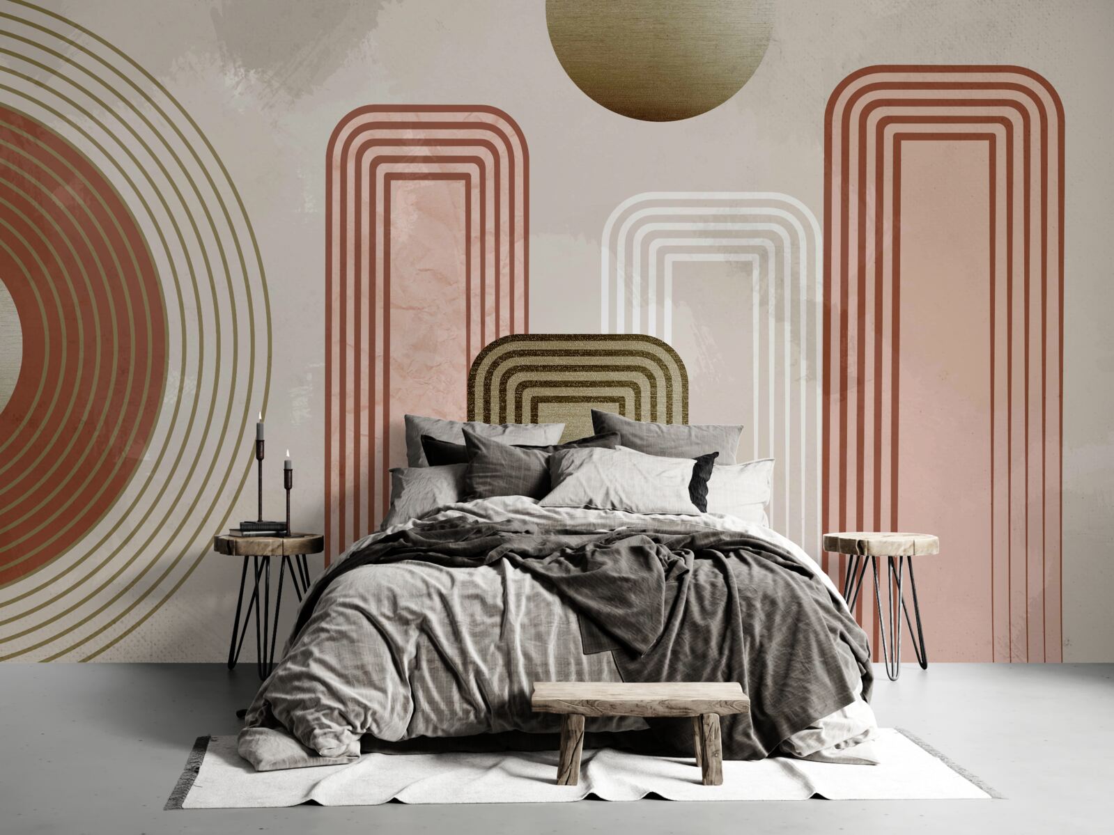 Fototapeta línie sú obdĺžnikové, maľované v jemných pastelových odtieňoch