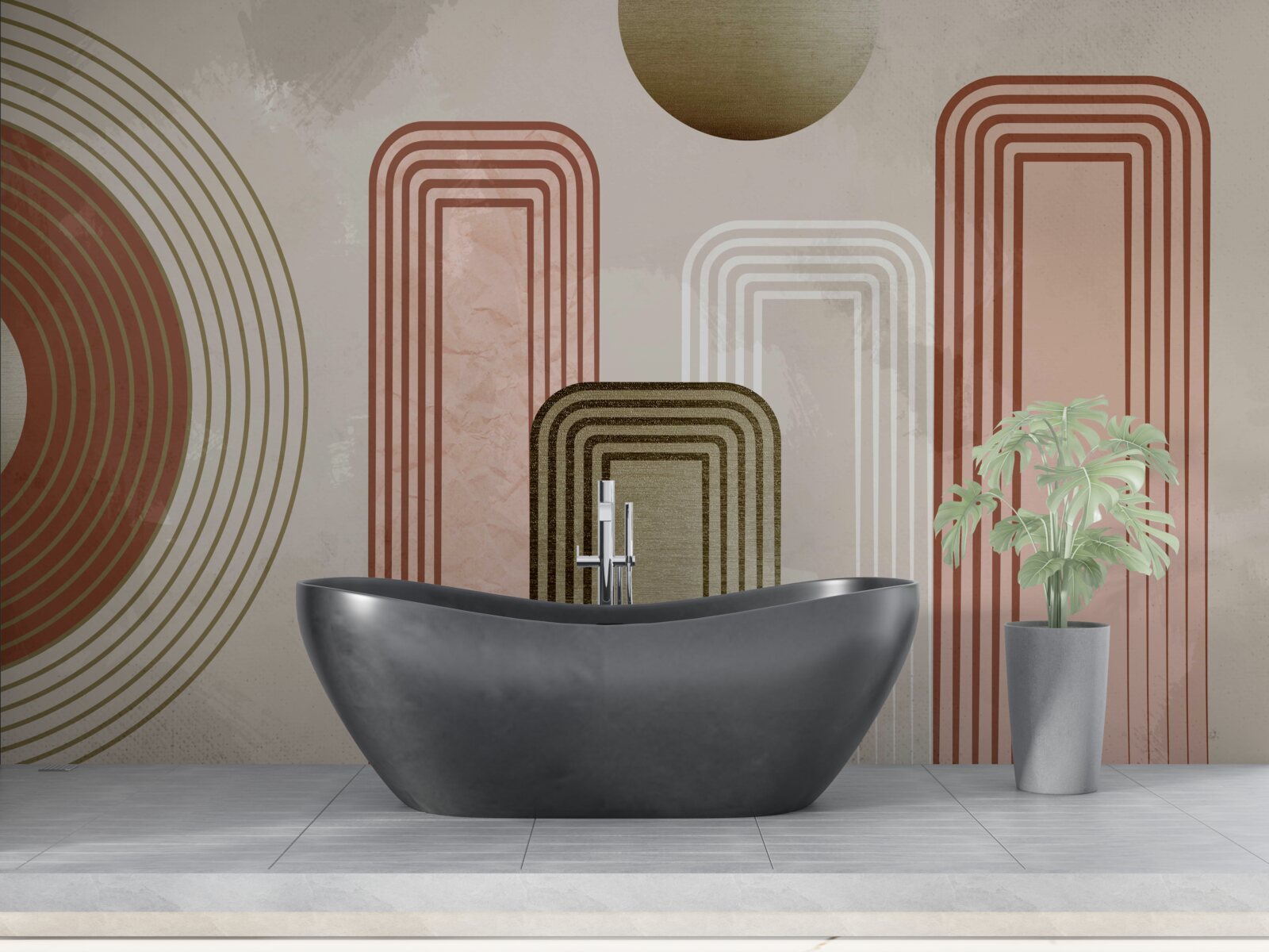 Fototapeta línie sú obdĺžnikové, maľované v jemných pastelových odtieňoch