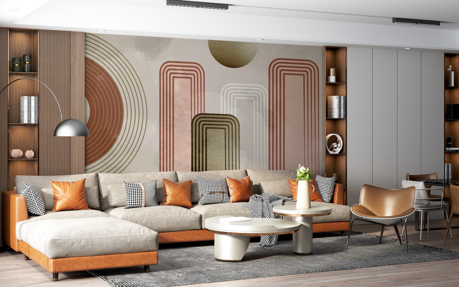 Fototapeta línie sú obdĺžnikové, maľované v jemných pastelových odtieňoch