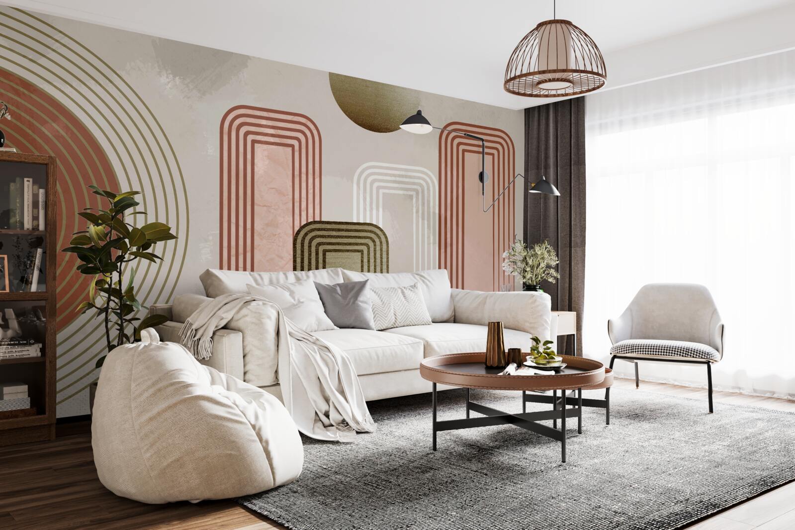 Fototapeta línie sú obdĺžnikové, maľované v jemných pastelových odtieňoch