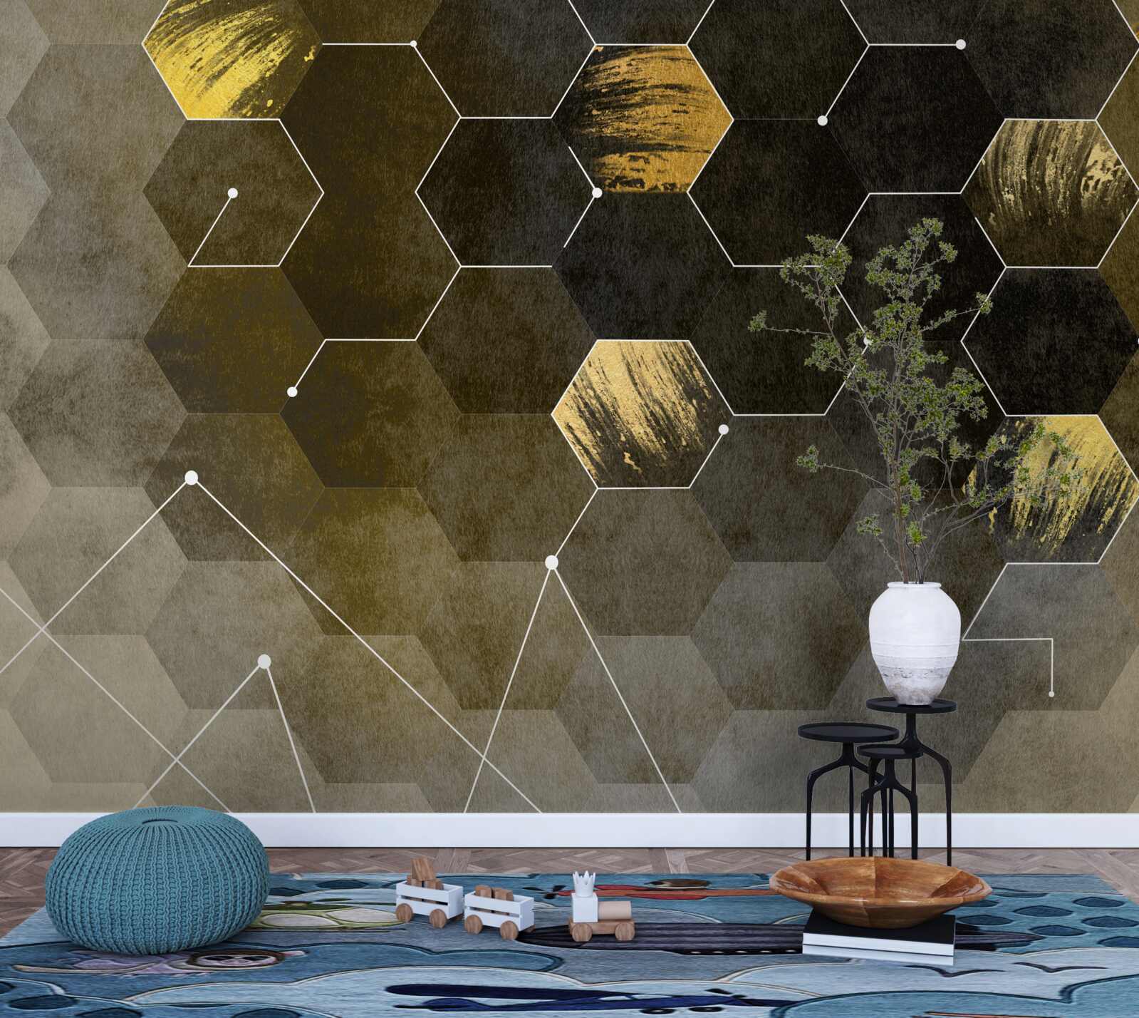 Fototapeta zlaté vtáky na nočnej oblohe