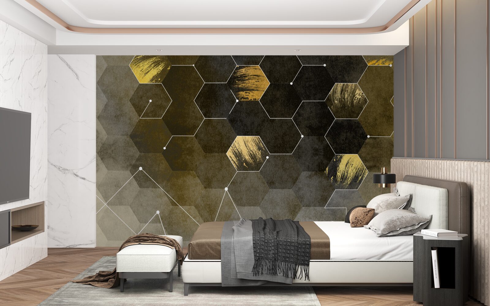 Fototapeta zlaté vtáky na nočnej oblohe