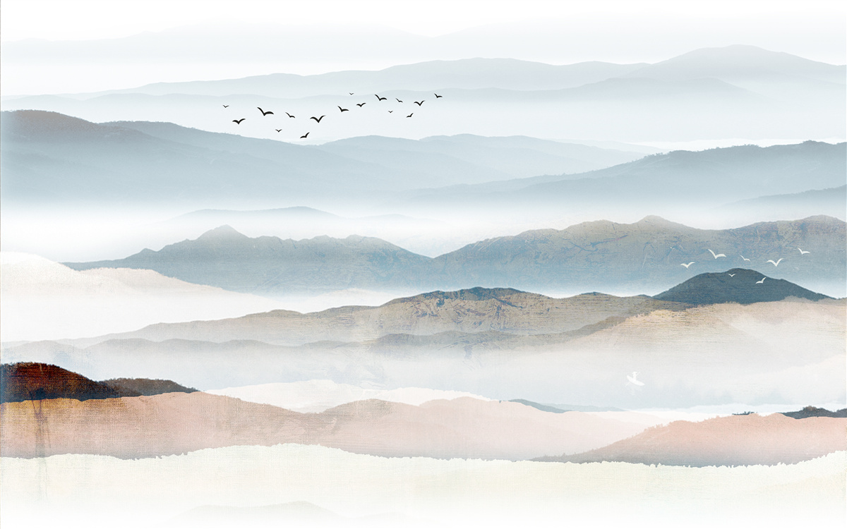 Fototapeta vtáky lietajú nad lesom zahaleným rannou hmlou