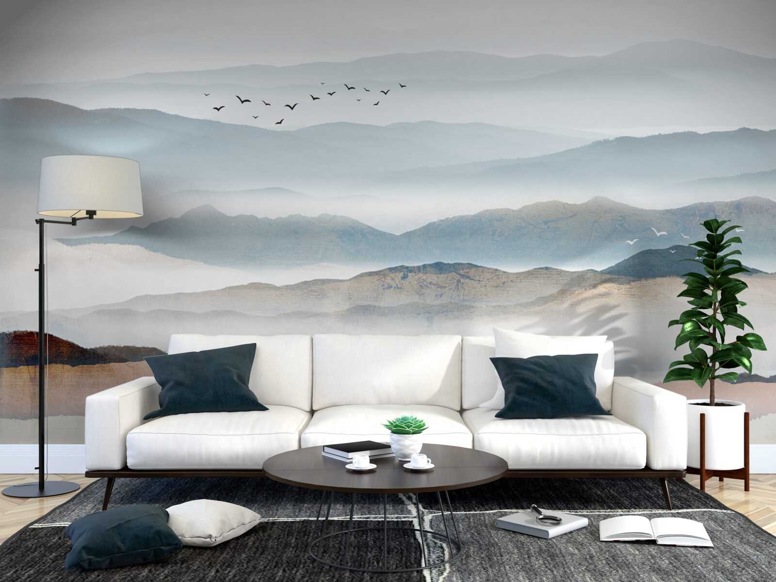 Fototapeta vtáky lietajú nad lesom zahaleným rannou hmlou