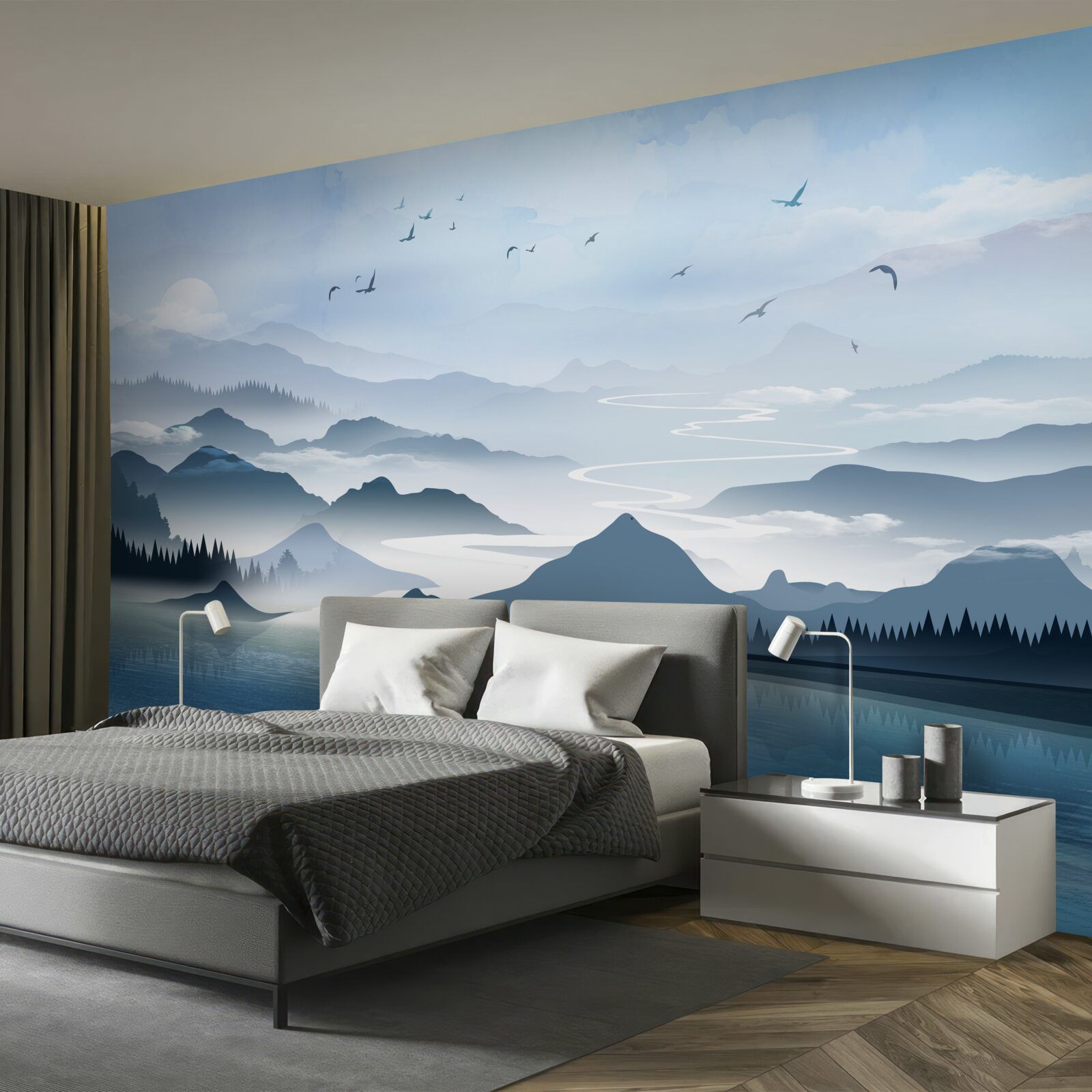 Fototapeta rybárčenie sám za úsvitu na jazere