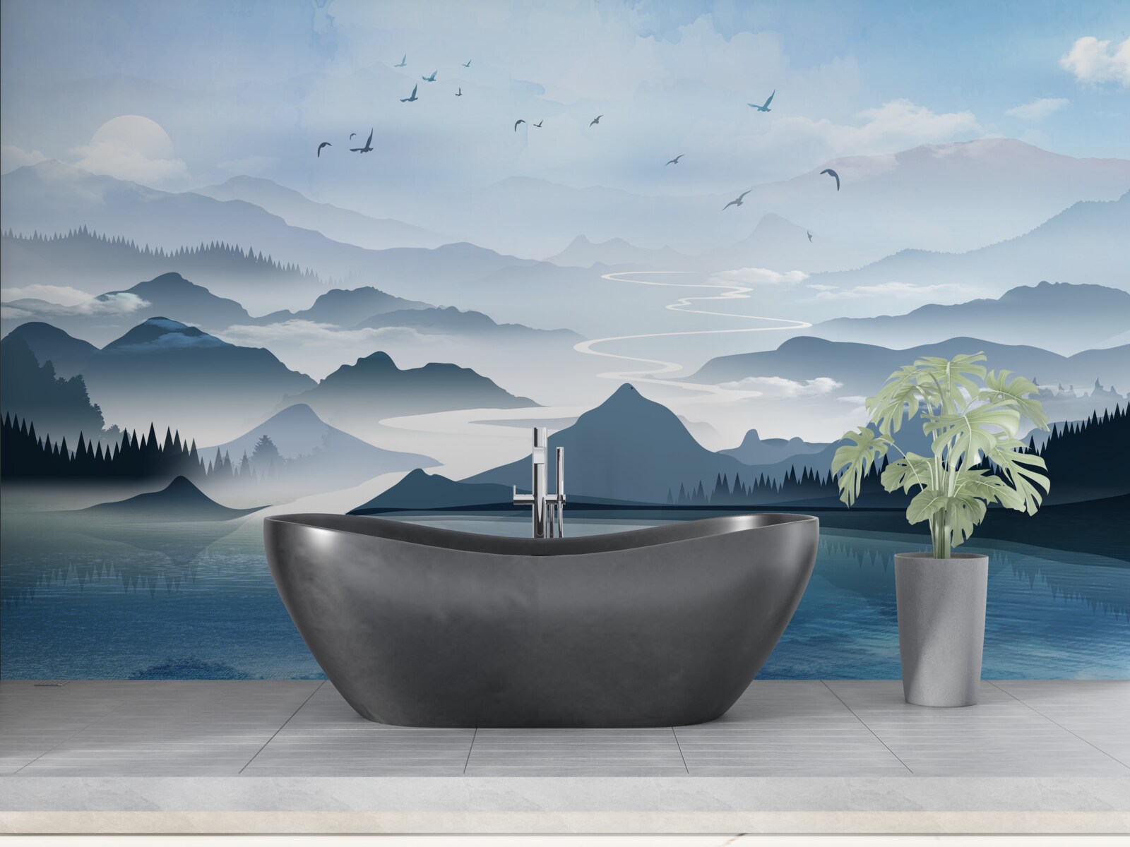 Fototapeta rybárčenie sám za úsvitu na jazere