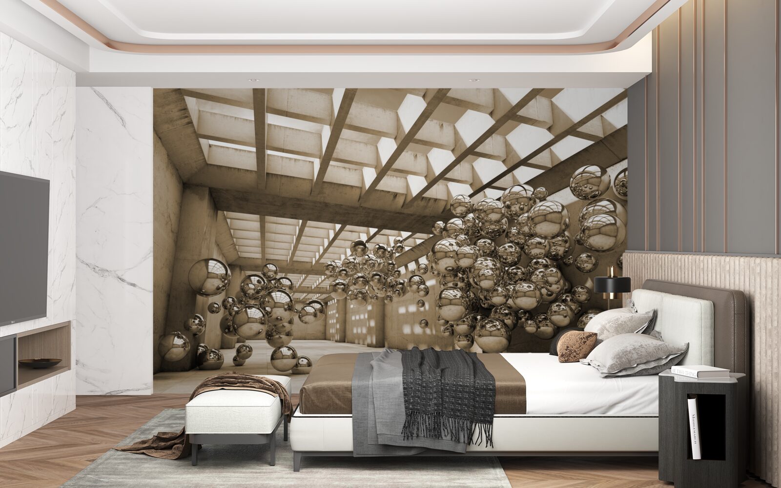Fototapeta miestnosť s hnedými loptičkami