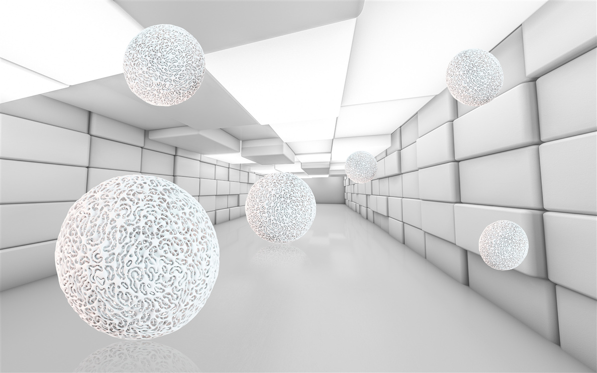 Fototapeta obdĺžnikové tunely sú vyplnené priehľadnými guličkami