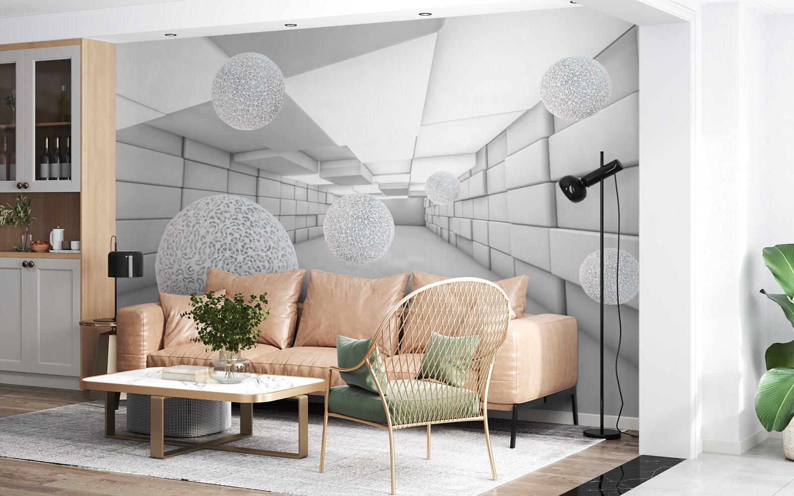 Fototapeta obdĺžnikové tunely sú vyplnené priehľadnými guličkami