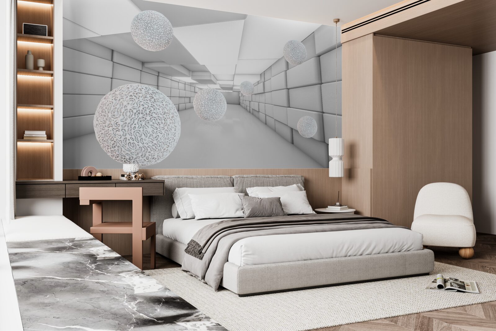 Fototapeta obdĺžnikové tunely sú vyplnené priehľadnými guličkami