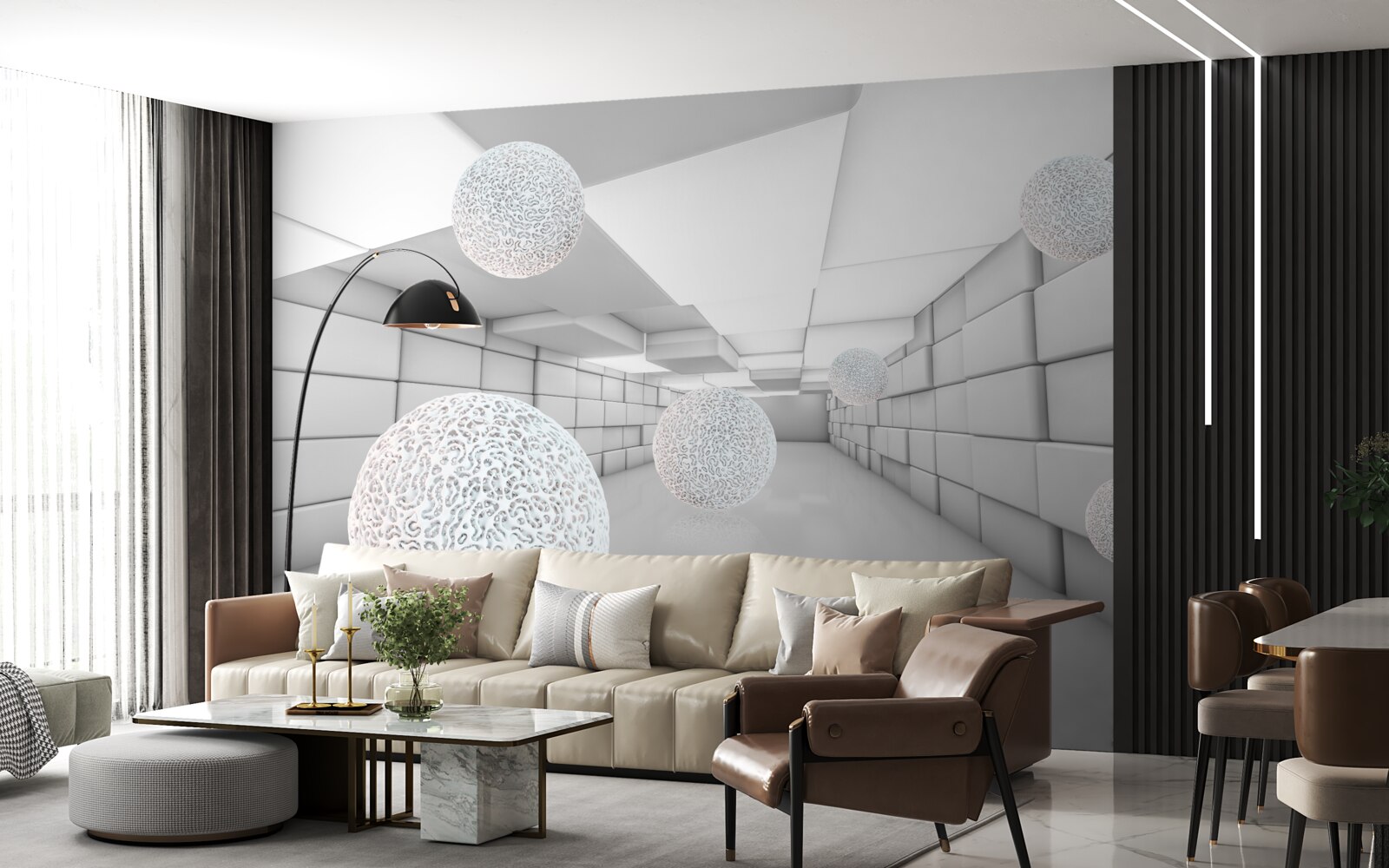 Fototapeta obdĺžnikové tunely sú vyplnené priehľadnými guličkami