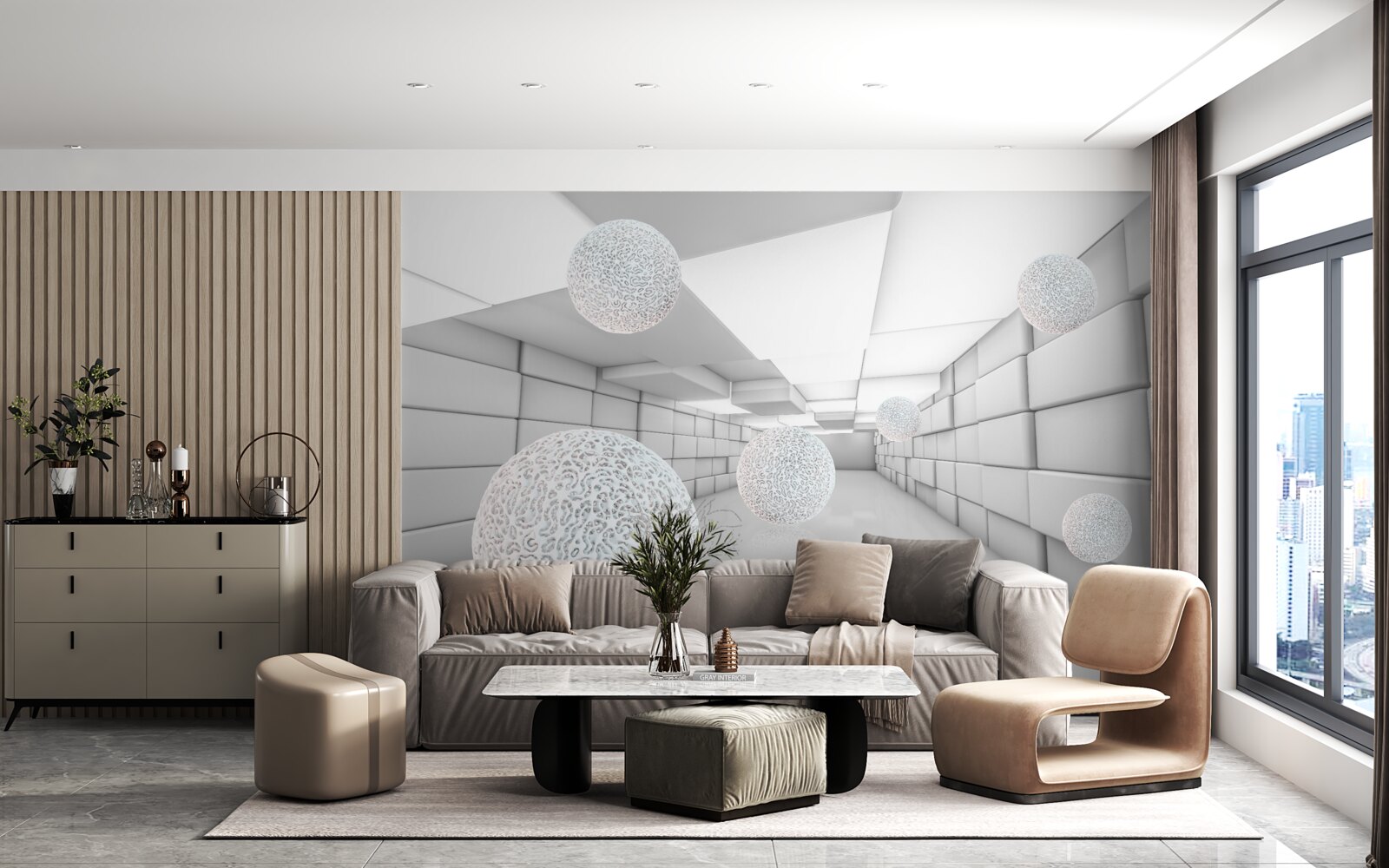 Fototapeta obdĺžnikové tunely sú vyplnené priehľadnými guličkami