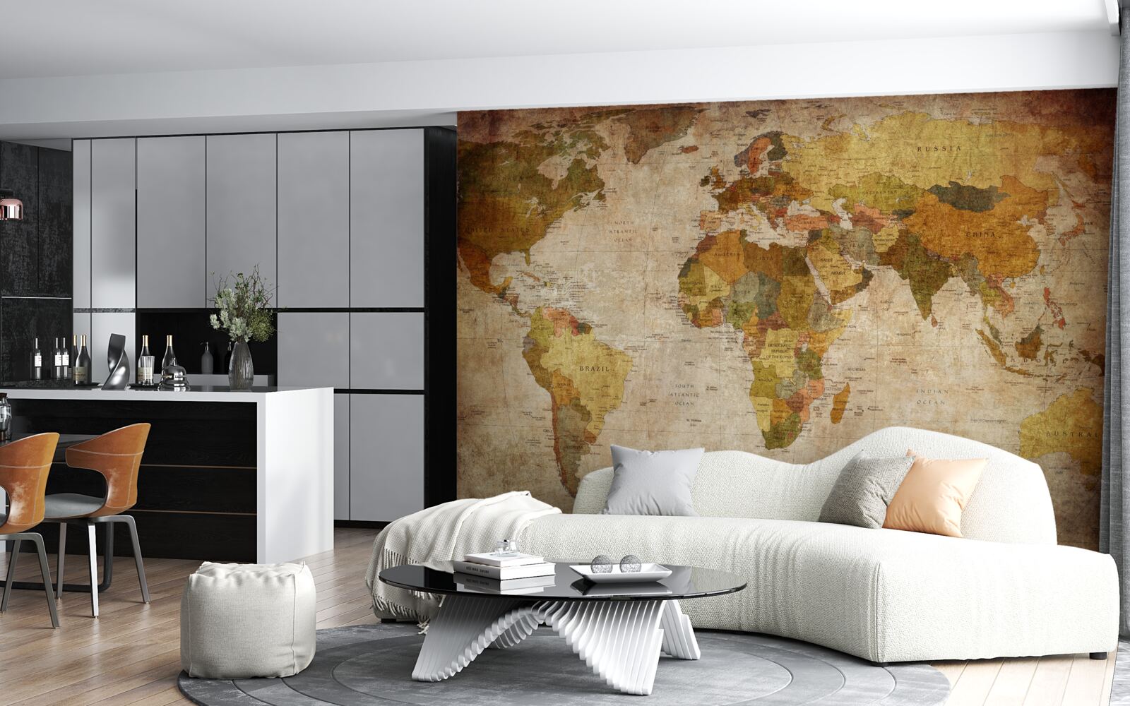 Fototapeta mapa sveta v odtieňoch hnedej