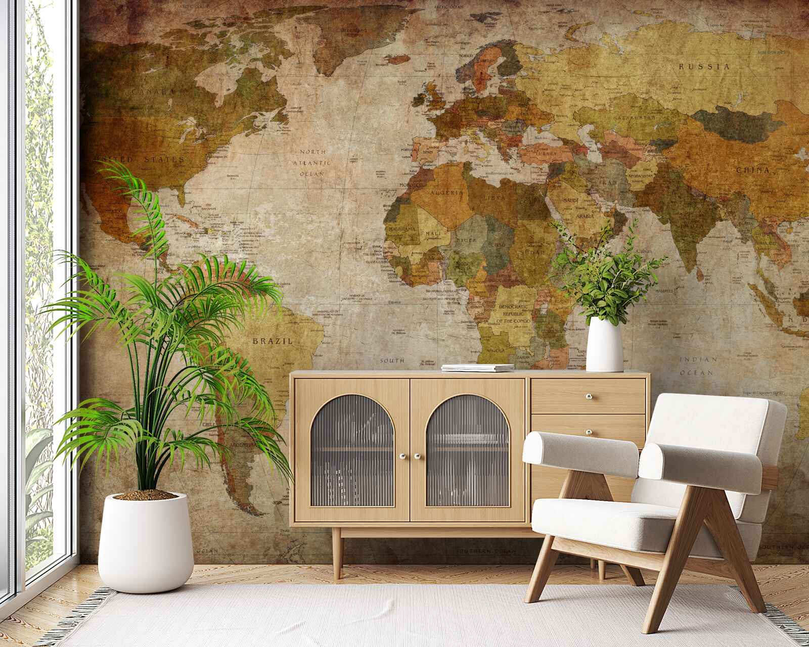 Fototapeta mapa sveta v odtieňoch hnedej