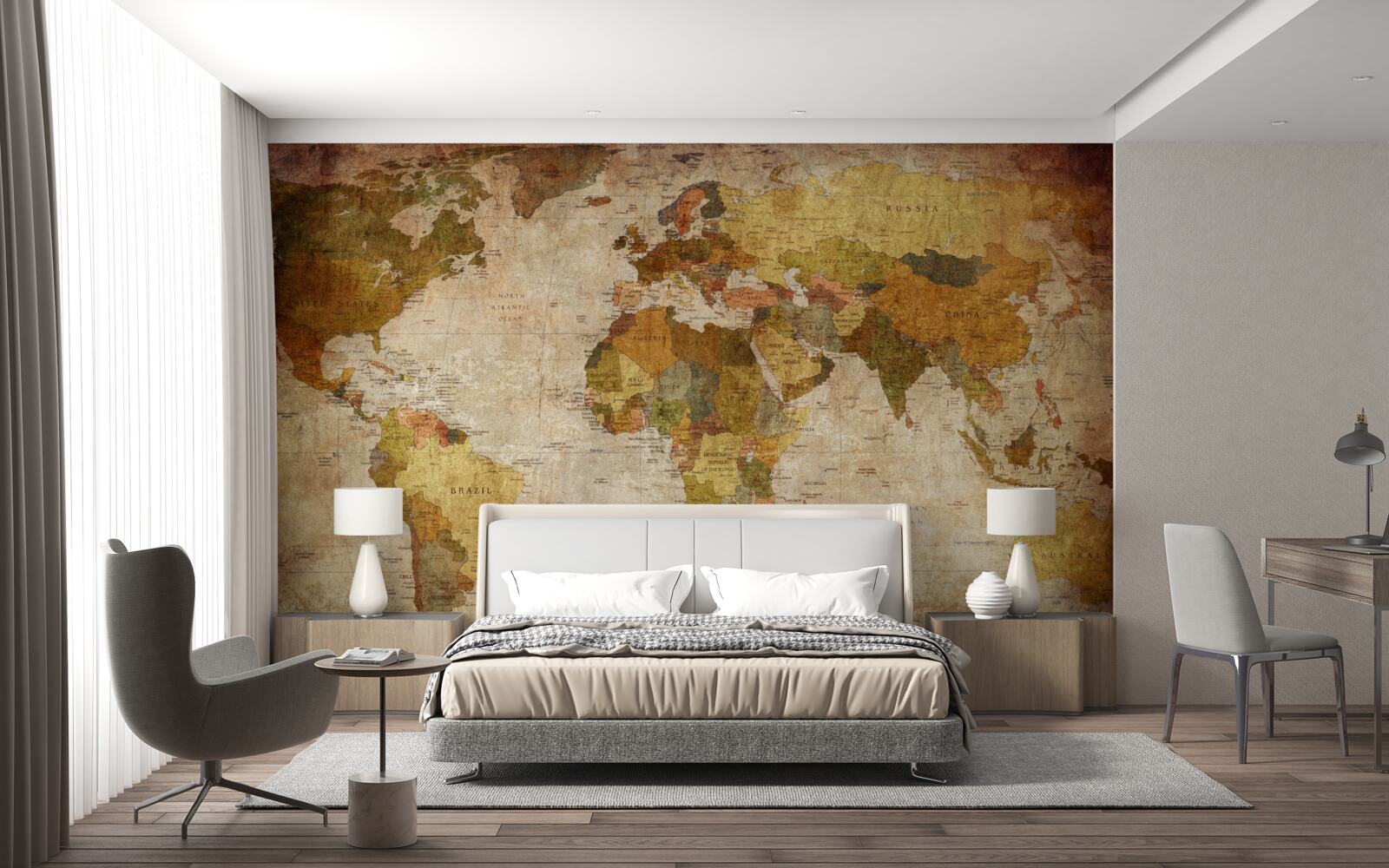 Fototapeta mapa sveta v odtieňoch hnedej