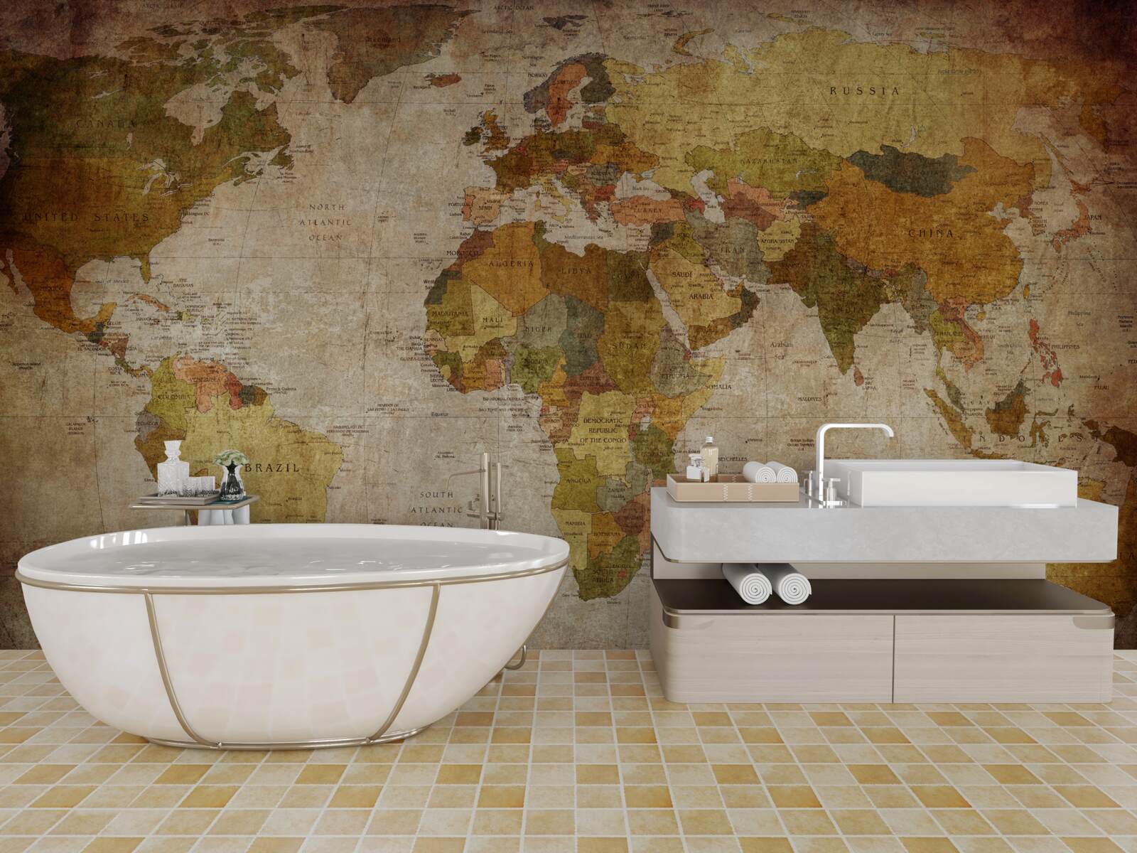 Fototapeta mapa sveta v odtieňoch hnedej