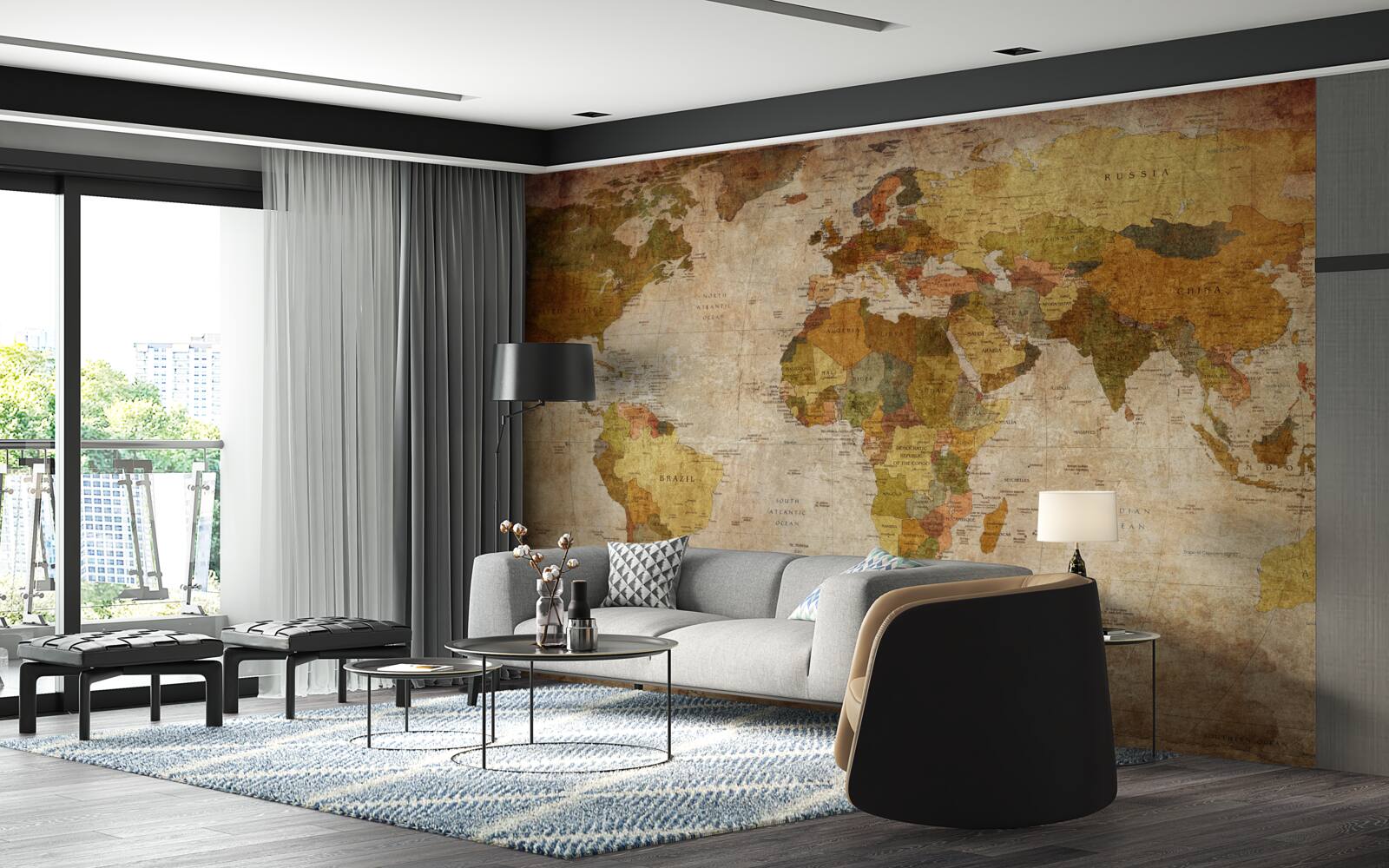 Fototapeta mapa sveta v odtieňoch hnedej