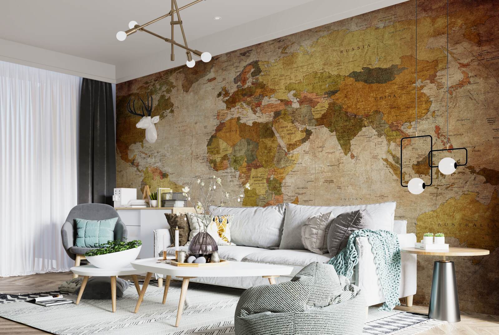 Fototapeta mapa sveta v odtieňoch hnedej