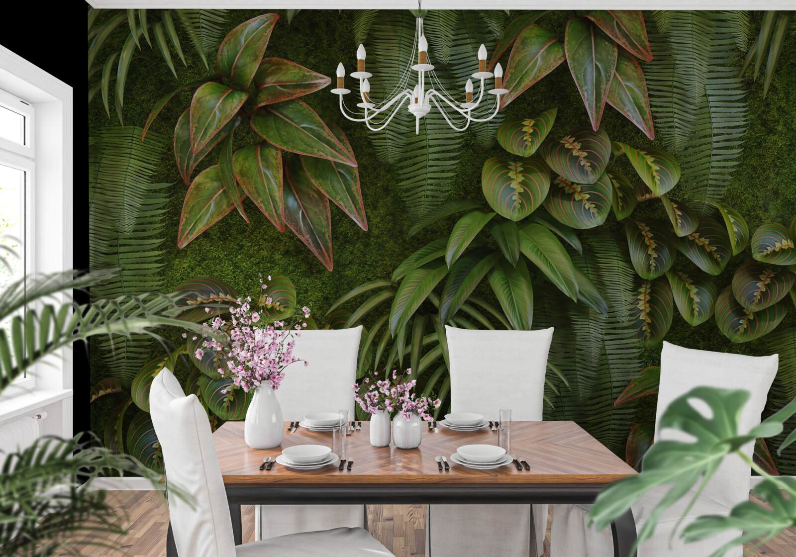 Fototapeta listy banánu a paprade sú tmavo zelené