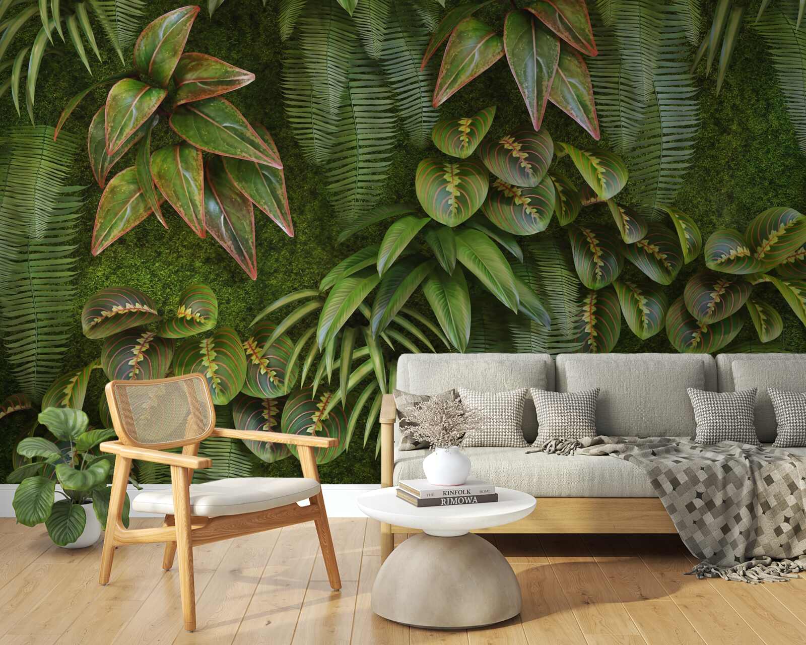 Fototapeta listy banánu a paprade sú tmavo zelené