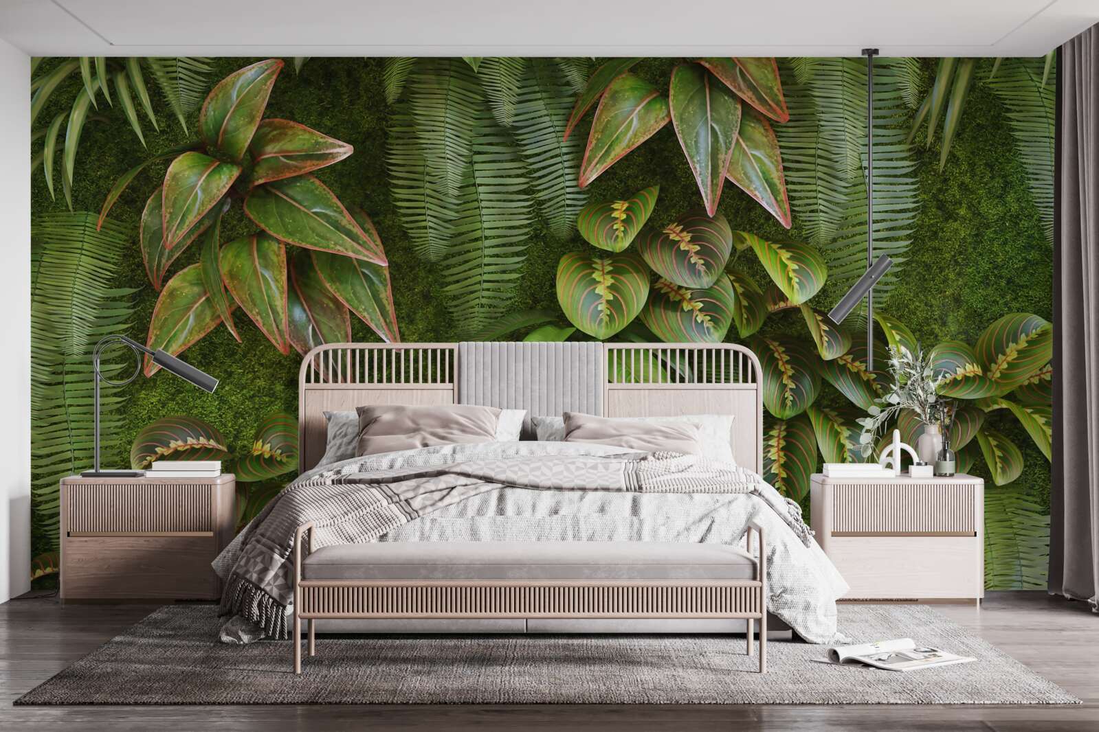 Fototapeta listy banánu a paprade sú tmavo zelené