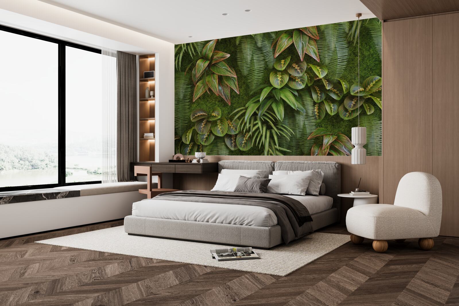 Fototapeta listy banánu a paprade sú tmavo zelené