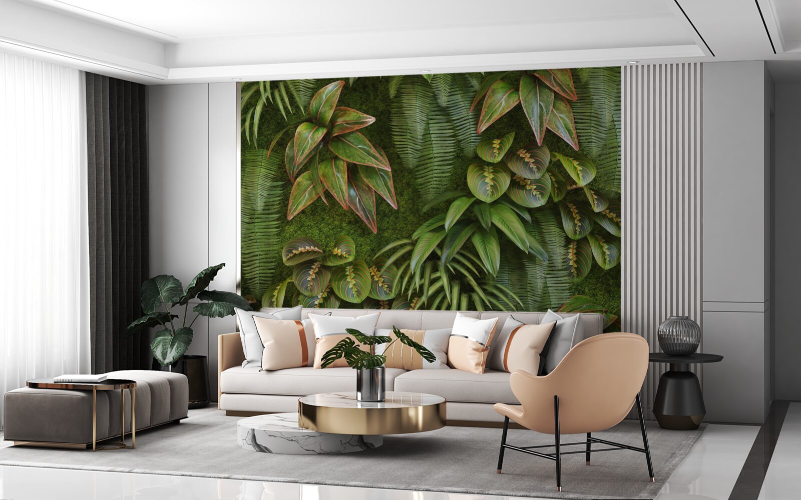 Fototapeta listy banánu a paprade sú tmavo zelené