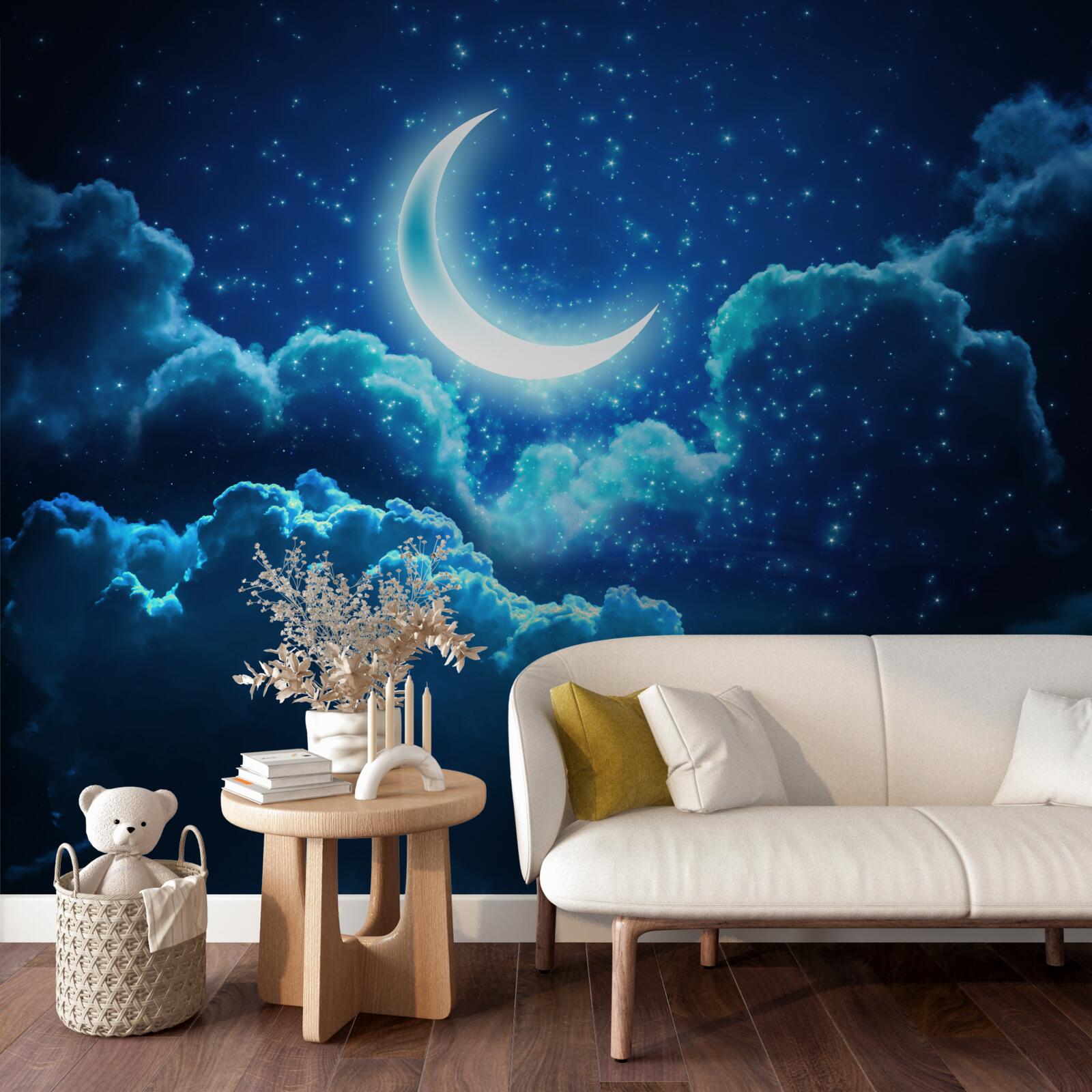 Fototapeta magický mesiac letí nad večernými oblakmi