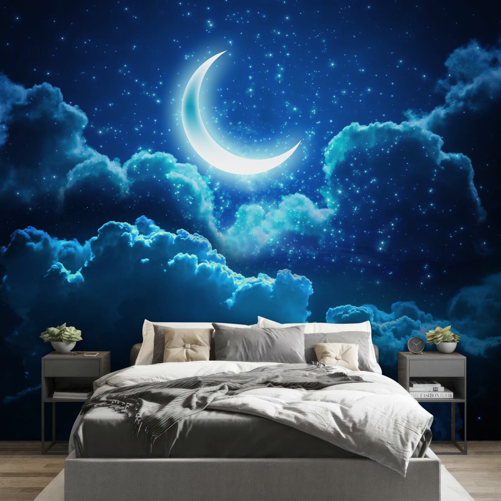 Fototapeta magický mesiac letí nad večernými oblakmi